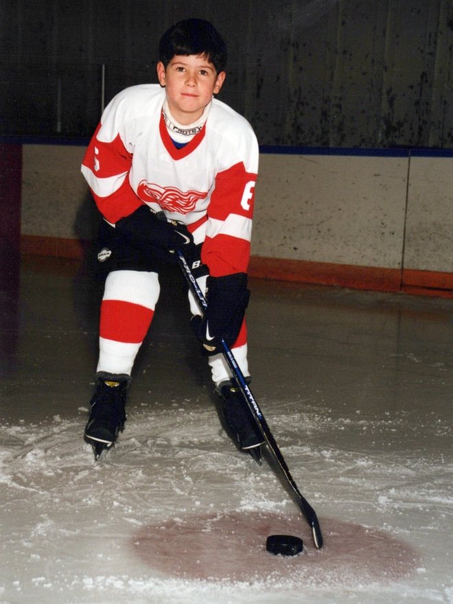 Drew Tkatchuk as a kid, in a Red Wings jersey