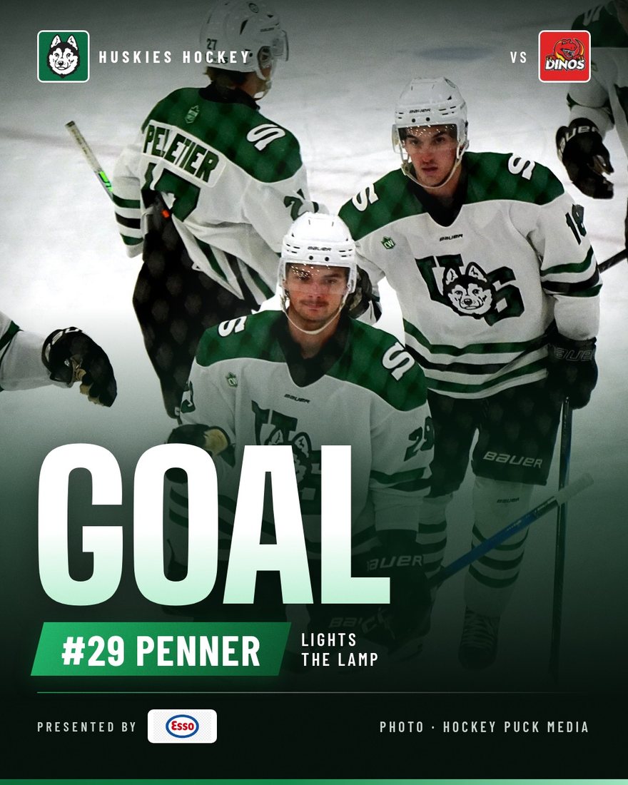Goal graphic: number 29 Penner lights the lamp for the Huskies
