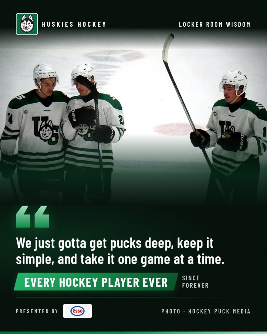 Quote card: we just gotta get pucks deep, keep it simple, and take it one game at a time